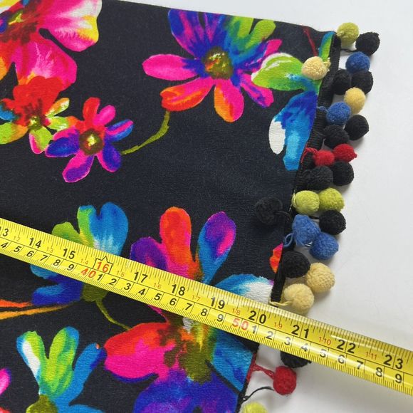 Vtg GoGo Dress Sz M Matching Shawl & Skirt‎ Handmade Bright Flowers Pom Pom Trim - Picture 8 of 16